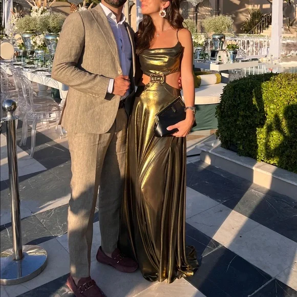 Midnight Gold Gown with embellished buckle - Picture 1 of 3